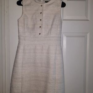 Ann Taylor Tweed Sleeveless Shift Dress In Cream